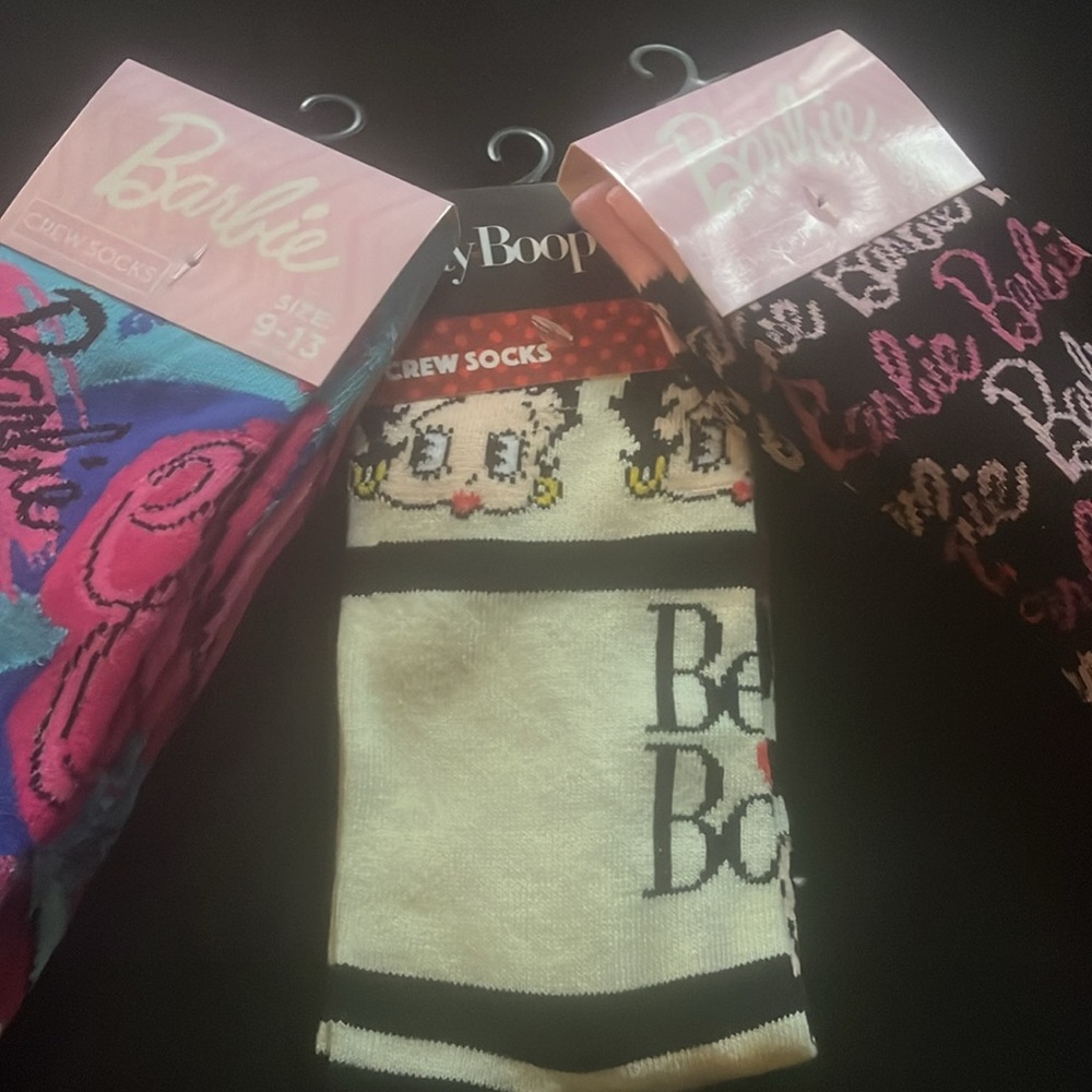 COPY - NEW packs of cute two pair of Barbie socks  1 Betty Boop and penguin soft